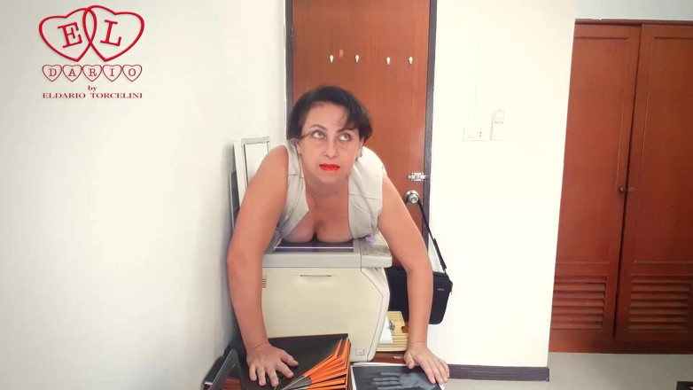 Strange stepfamily: SEXRETARY Security cam in office Stupid Secretary and scanner scans...
