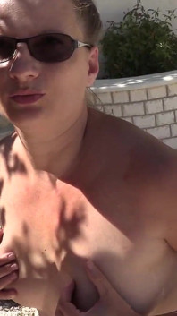 Pregnant Brunette with Sunglasses Gets Pissed on Tits by Guy