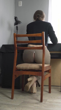 Peeking at Secretary Working in Ripped Pants