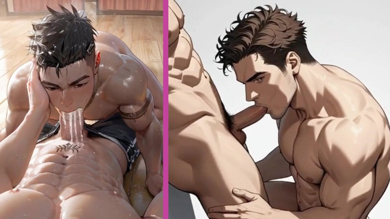Real narrated fantasy Hentai: 큰 자지를 빨고 침을 흘리는 수동 게이 남성을 생성한 Ai!