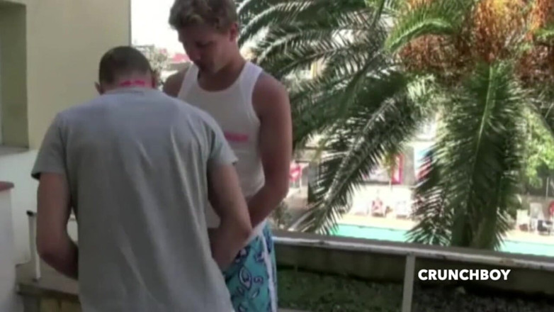 EXHIB BOYS: Kameron Frost enjoys with his mate on the terrace ( public...