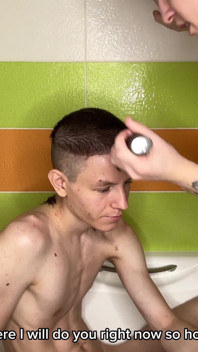 Alex Cuts Naked Evgeny's Hair in the Bathtub!