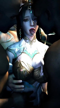 Model cosplay 3D yang memakai pakaian seksi berkongkek gangbang