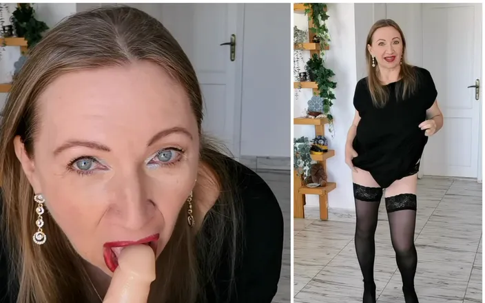 MariaOld: Hot Busty MILF Teasing in Black Stockings and High Heels...