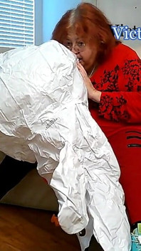 BBW Mature Redheaded Nurse Vicki Blows up Inflatable Snowman for You