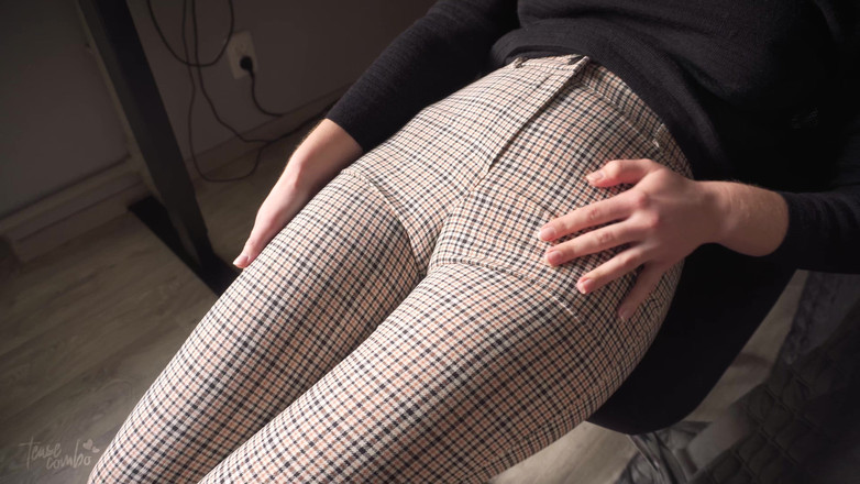 Teasecombo 4K: Niegrzeczny współpracownik Cameltoe dokuczać i zaprzeczać