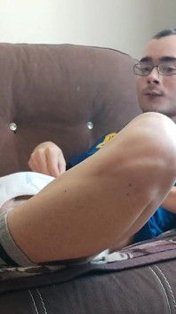 Nerdy Boy with A Big Dick Is Horny, Masturbates in Cute Socks and Underwear and Cums Hard