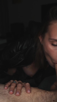 Hottie with Tattoo on Big Tits in Leather Coat Gets Fucked Hard in POV Till Cum Inside Pussy