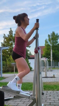Outdoor Workout with Vibrator for Ass and Cock! Tranny Cums Straight Into Her Shorts!