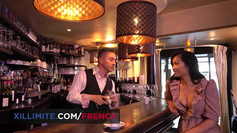 French girls at work: Gorgeous asian Fench brunette anal fucked in the bar's kitchen