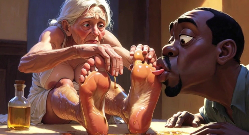 Anime Hentai: Vecchia nonna adorazione del piede - uomo che lecca le suole...