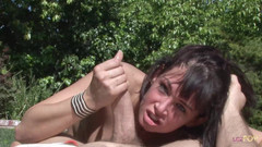 LezPOV: Gardener lets his guard down so the hungry brunette pounces...