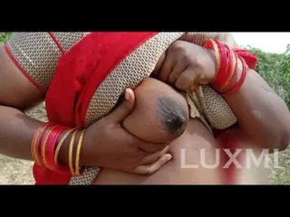 Luxmi Wife: Red Saree Outdoor Dare - Boobs Show Outdoor