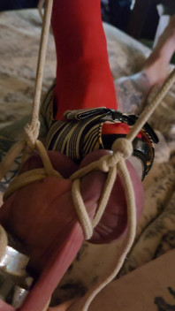Goode Girl Ties Hubby's Balls and Cock to Pulleys in the Ceiling with 5lbs Weights