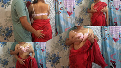 Namita: 德西印度新婚哥穿着红色纱丽服，通过拉她的长头发狗式啪