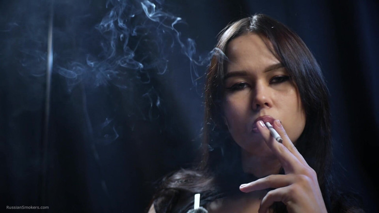 Russian Smokers: Hot Russian Brunette Smoking in Black Lace
