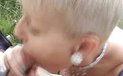 Mature whore blowing dick after taking a piss