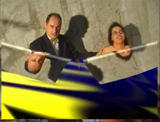 Lucky Cooch: Busty whore spitroasted in outdoor threesome by old fellas