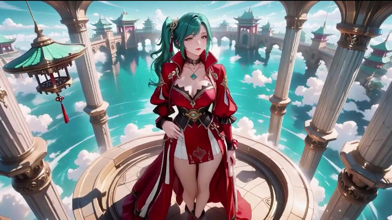 Tay Swift X: The Red-clad Blade's Private Tease! Green-haired Warrior in a Black-red...