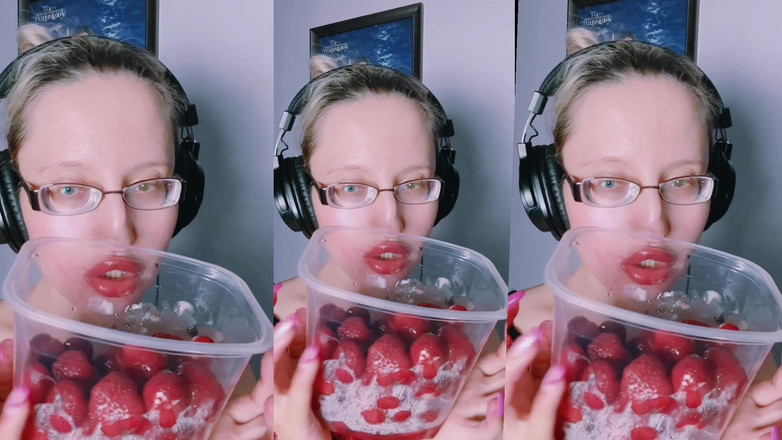 FinDom Goaldigger: Поедание клубники ASMR - Асмр, очки для глаз, Gianess, губная помада, большие губы, тесто, пища, фетиш на лице, длинные ногти