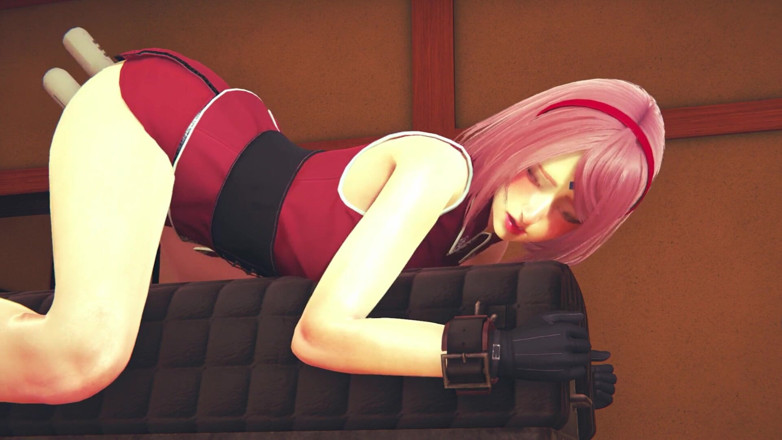 Waifu club 3D: Dvojitý vibrátor v Sakuřině zadku a kundičce