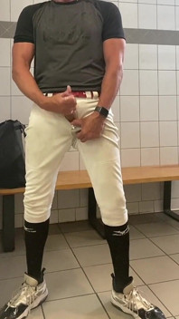 Baseball Geared up Jockdad87 Shoots His Alpha Load in the Locker Room
