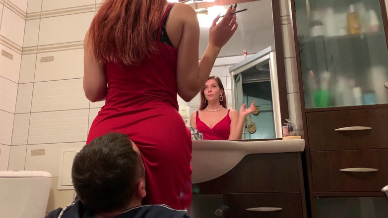 Petite Princesses Femdom: Mistress Sofi in red dress use chair slave - ignore facesitting...