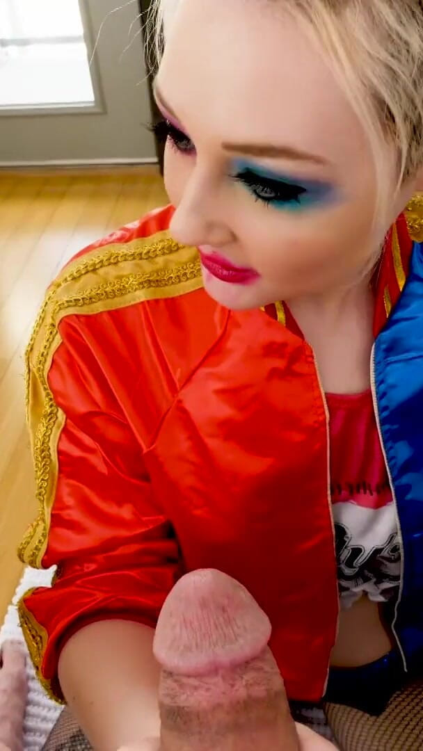 Cute blonde costume Arielle Aquinas POV blowjob and cum swallow