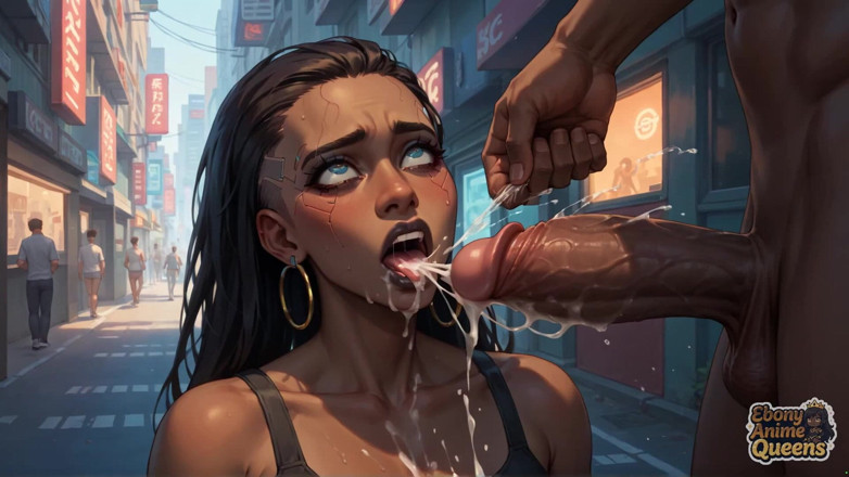 Ebony Anime Queens: 네온 시티의 Cybernetic 흑누나 여왕의 우유 분출 오르가즘! 따끈한 어두운 색의 하드코어 포르노!