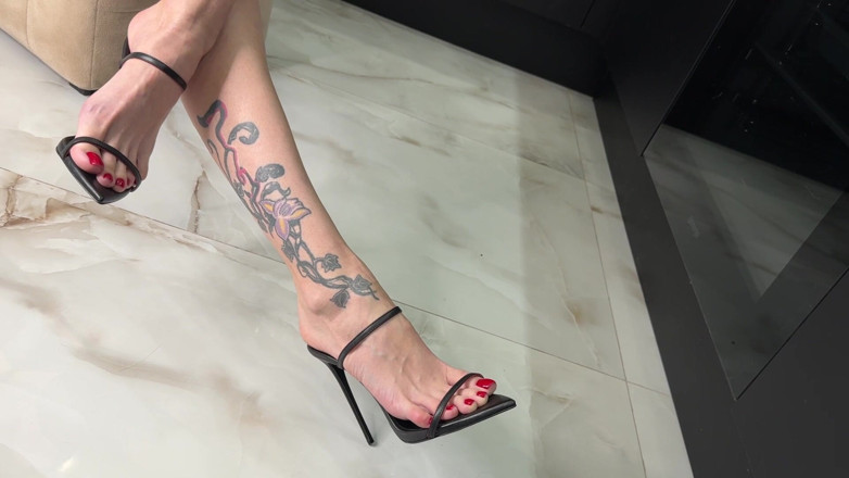 Julia domaina: My Pretty Long Toes with Red Toenails Polish in High...