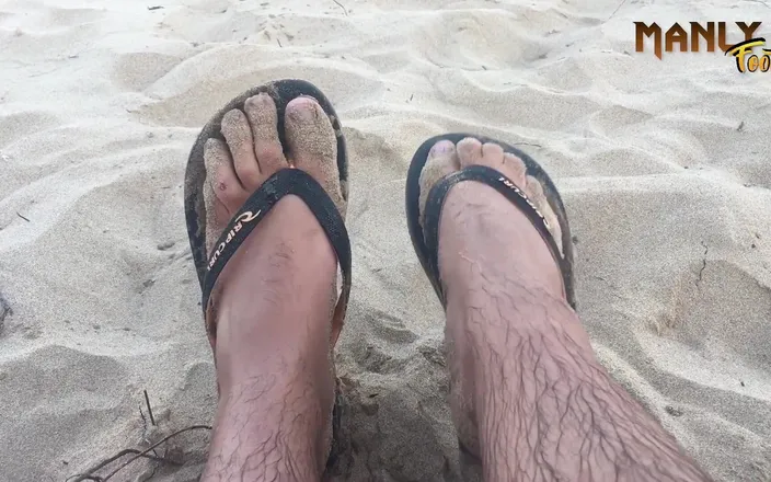 Manlyfoot: Cum Sand &amp; Flip Flops - Nudist Beach - Cum Feet Socks Series -...