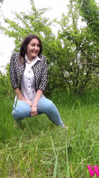 Skinny Desperate Girl Pee in the Grass in the Forest