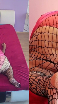 Spider net pantyhose facesitting by a SSBBW