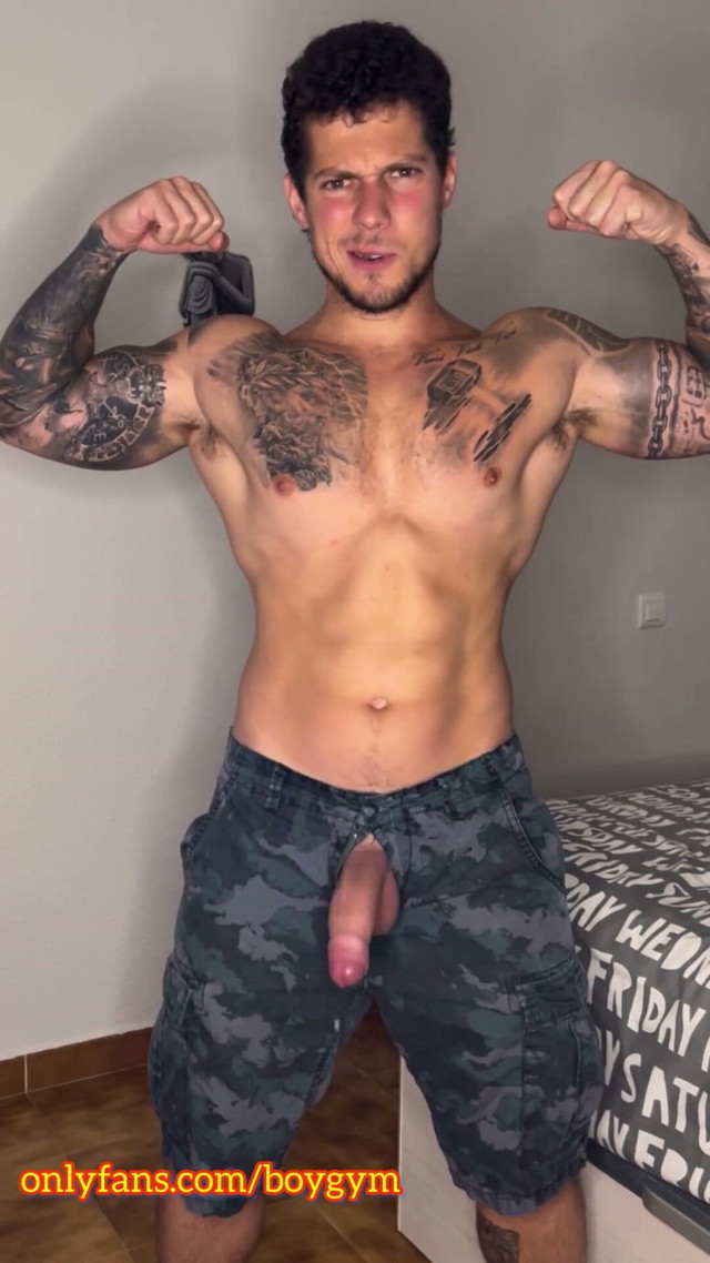 My Big Military Cock Cums with No Touch (Boy gym)