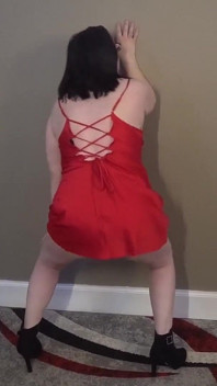 Stripping in Red Silk Lingerie and Ankle Boots