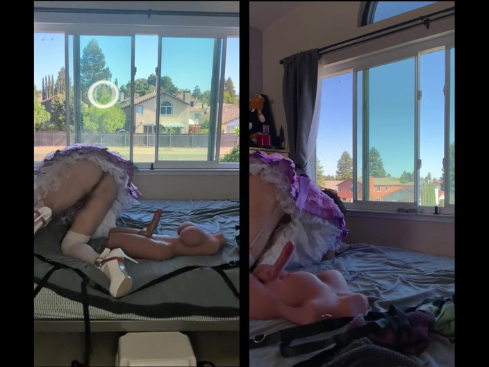 Sissy Candy: Pink Satin Sissy Maid Rides Her Sex Doll Toy While...