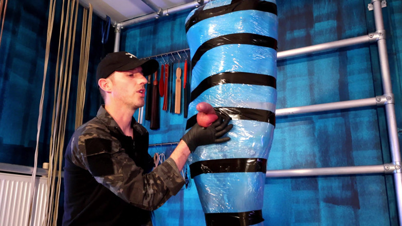 TomBakerBDSM: Twink Slave Bound in Pallet Wrap for Orgasm Control
