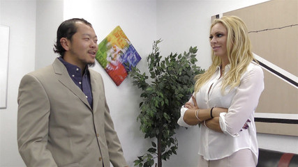 Femdom Sex: Dominant Blowjob in office by bizarre blind milf sucker lady...