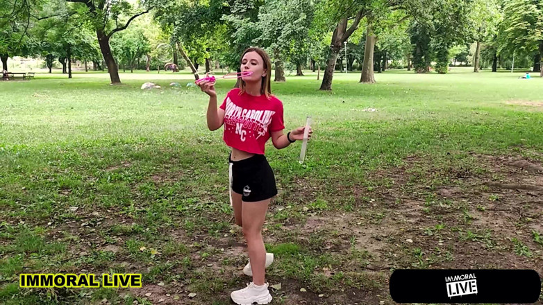 Immoral Live: Bubble Butt 19-year-old Exhibitionist Lily Blossom Blows Bubbles in Public Park-...