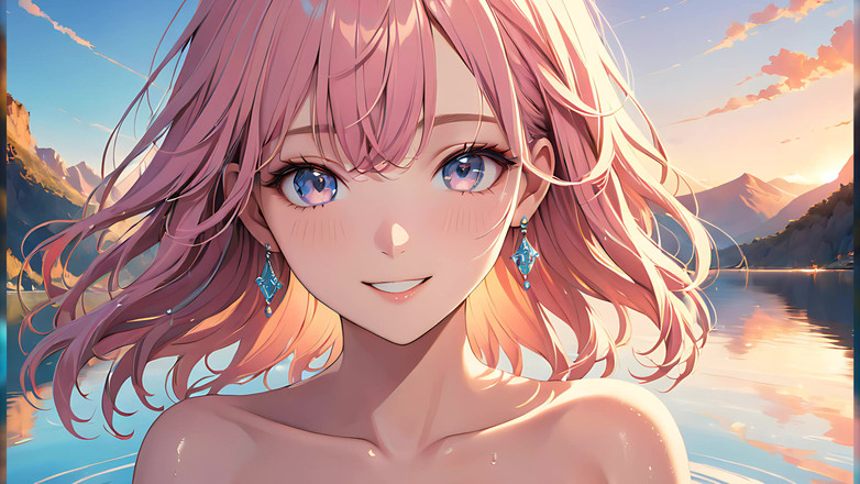 LustRender: Pastel Reflections: a Beautiful Young Woman with Soft Skies in...