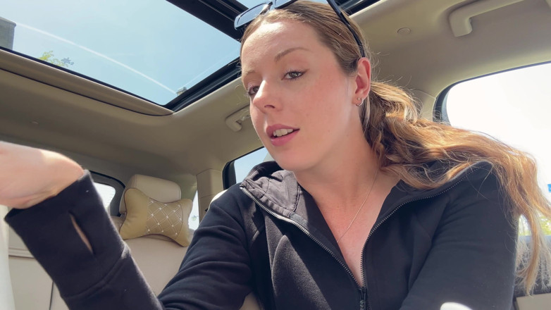 Nadia Foxx: Masturbating with a pink dildo in the back seat of...