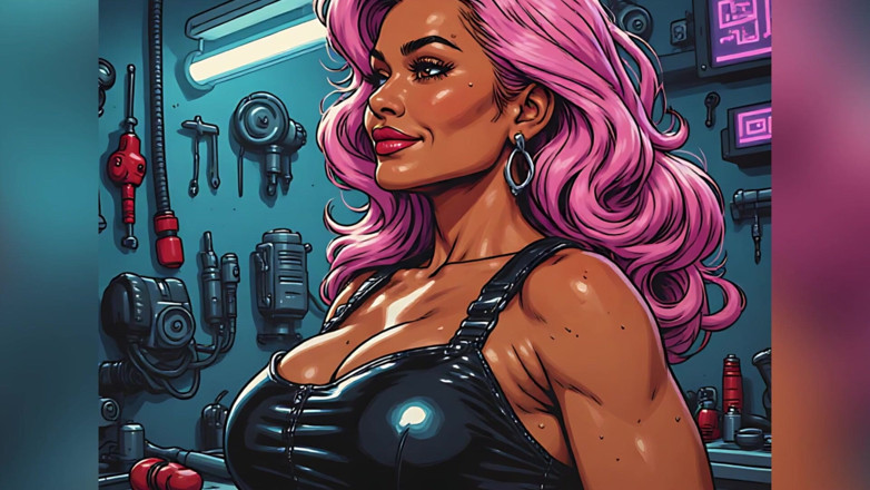 AI Porn: Art de belles nanas aux cheveux roses en forme