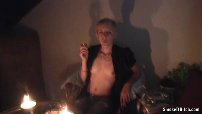Smoke it bitch: Cute and sexy blonde with pierced face smokes her cigar...