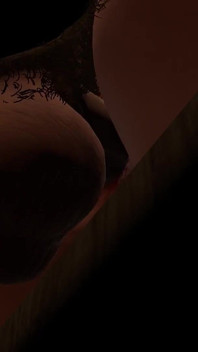 Madura asiática milf em pé missionário em uma mesa