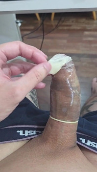 Super Hard and Big Cock Inside a Condom - Condom Play