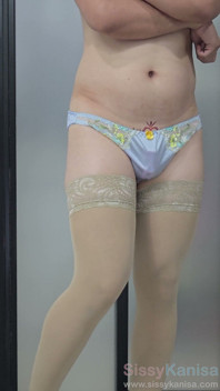 Sissy Kanisa's Fitting Room: Try on New Panties, Japanese Style Light Blue, Yellow Bow, Yellow Lace