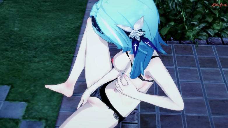 Hentai Smash: Eula si prstí kundičku venku na zahradě - Genshin impact Hentai