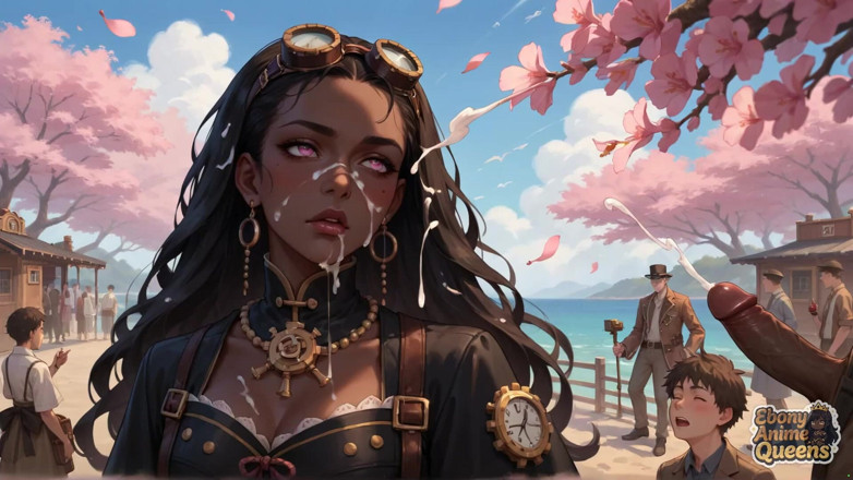 Ebony Anime Queens: La brutta dea ebano dà un fiore di ciliegio - ocean