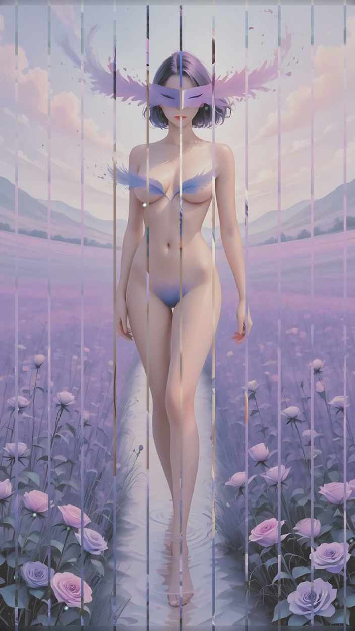 LustRender: Nude Muse Among Lavender-rose Blooms