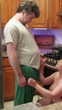 MILF Fucked in the Kitchen While Cooking Fried Chicken